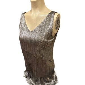 Roz & Ali Silver Pleated Sleeveless Tank Top